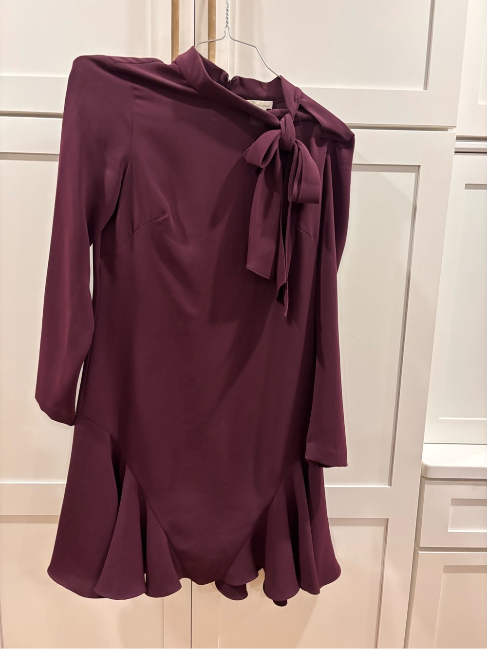 Shoshanna Plum Tie-Neck Long Sleeve Dress